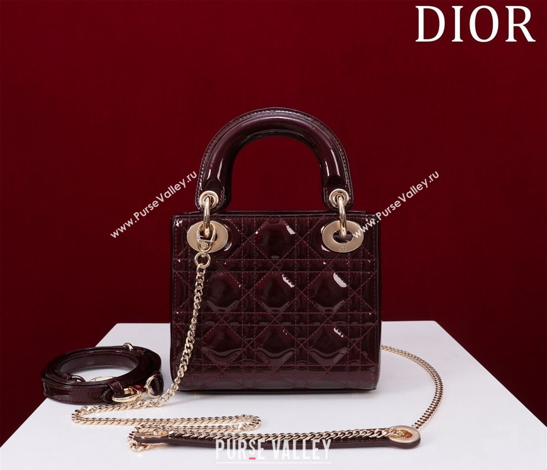 Dior Mini Lady Dior Bag in Patent Cannage Leather Burgundy 2024 M0505 (XXG-240219047)