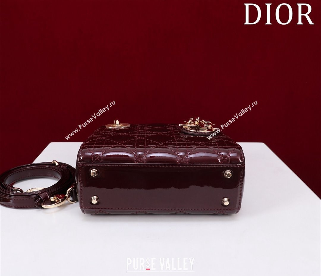 Dior Mini Lady Dior Bag in Patent Cannage Leather Burgundy 2024 M0505 (XXG-240219047)