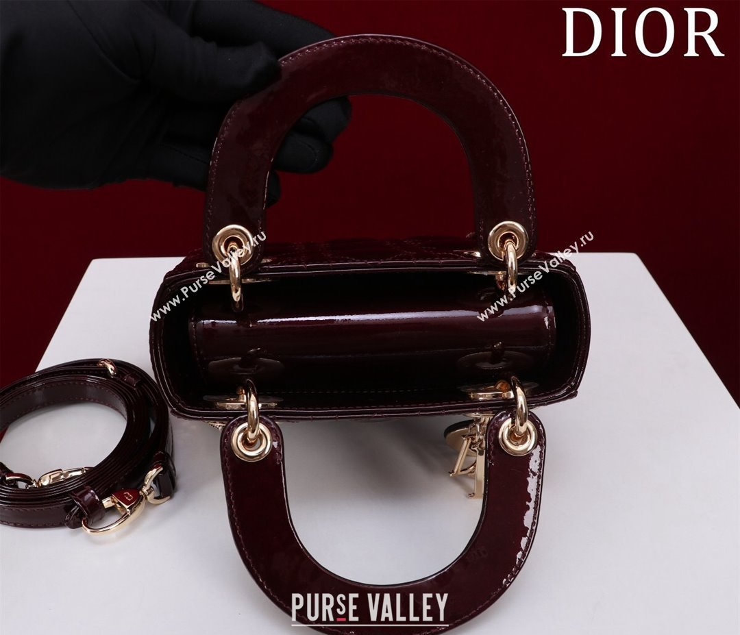 Dior Mini Lady Dior Bag in Patent Cannage Leather Burgundy 2024 M0505 (XXG-240219047)