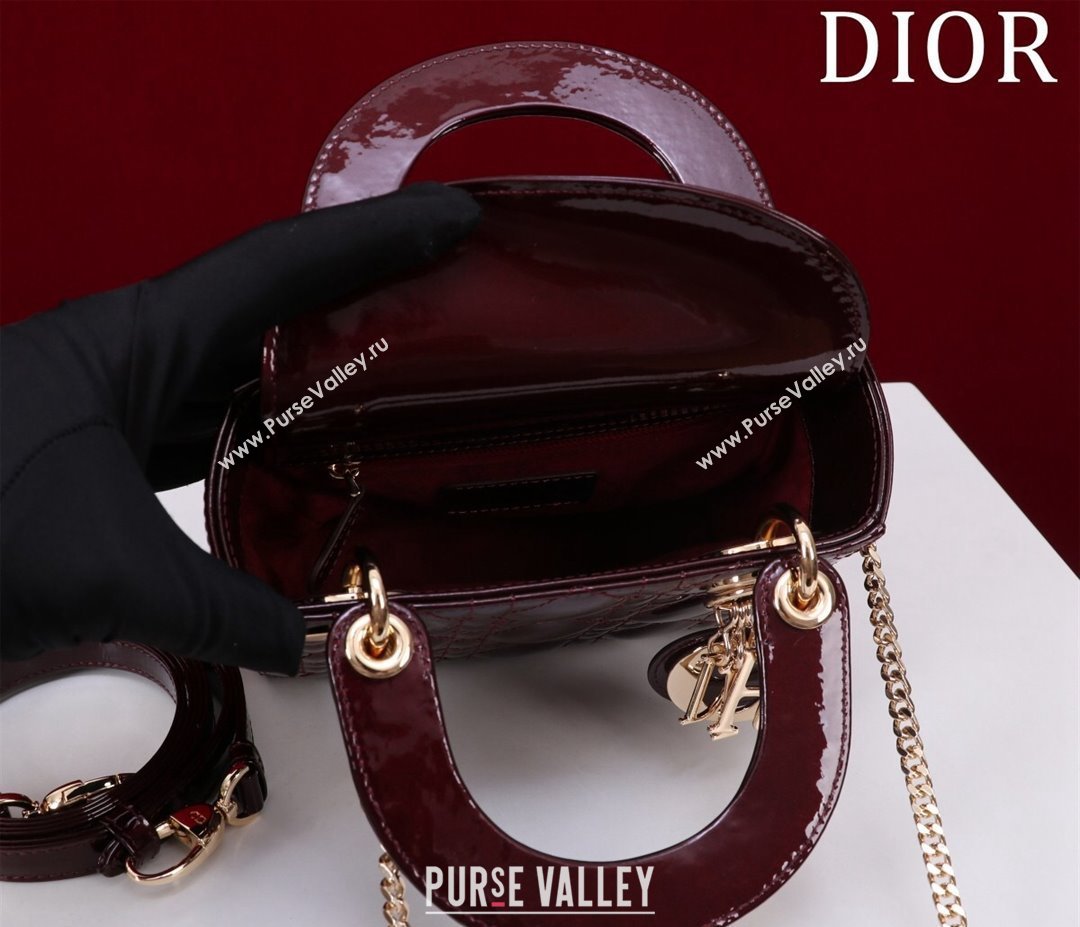 Dior Mini Lady Dior Bag in Patent Cannage Leather Burgundy 2024 M0505 (XXG-240219047)