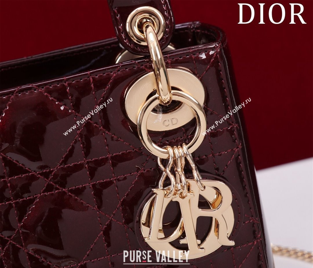 Dior Mini Lady Dior Bag in Patent Cannage Leather Burgundy 2024 M0505 (XXG-240219047)