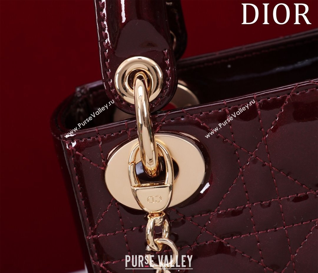 Dior Mini Lady Dior Bag in Patent Cannage Leather Burgundy 2024 M0505 (XXG-240219047)