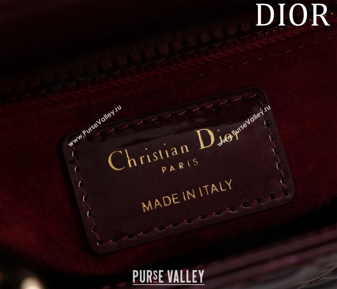 Dior Mini Lady Dior Bag in Patent Cannage Leather Burgundy 2024 M0505 (XXG-240219047)