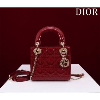 Dior Mini Lady Dior Bag in Patent Cannage Leather Red 2024 M0505 (XXG-240219048)