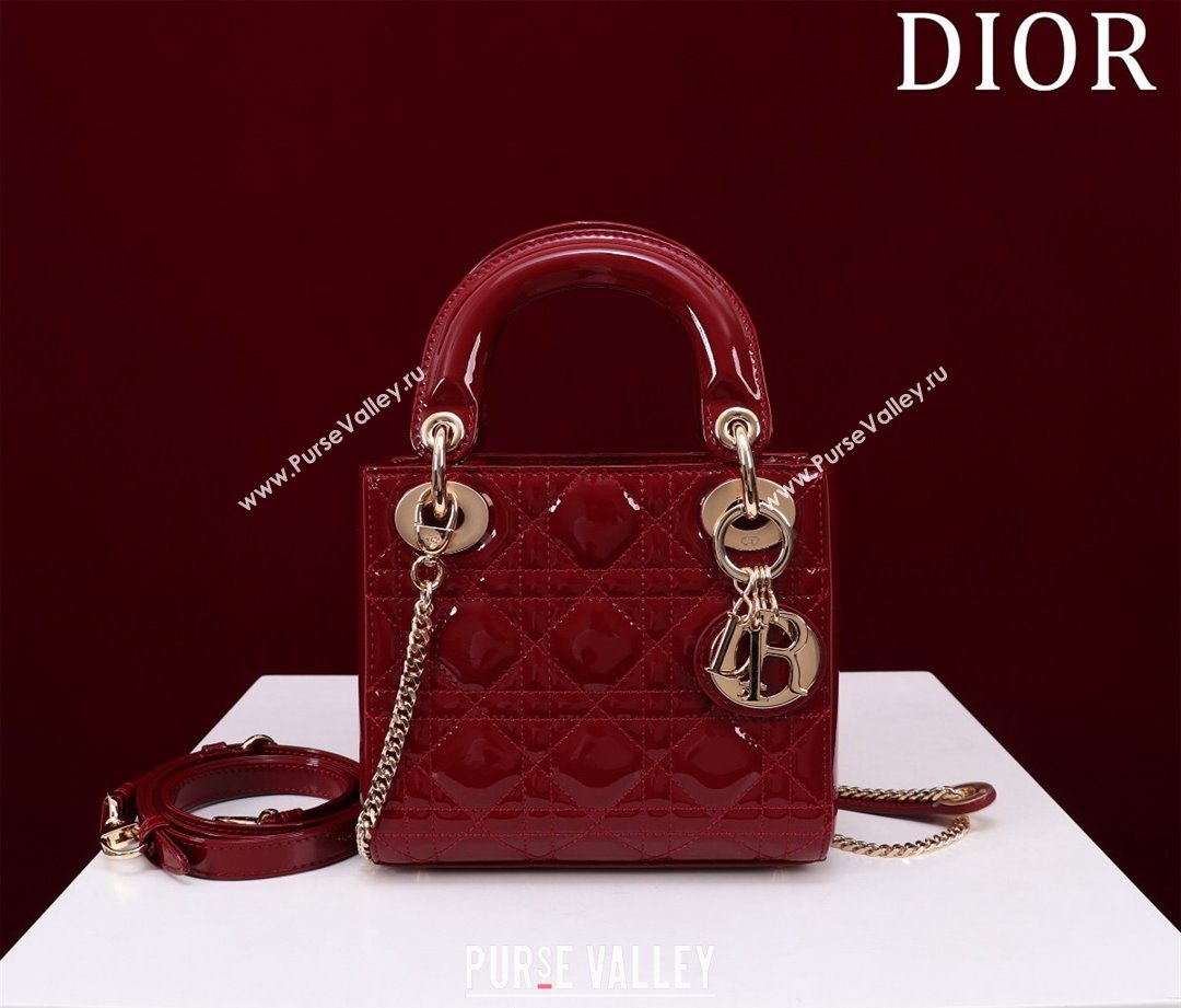 Dior Mini Lady Dior Bag in Patent Cannage Leather Red 2024 M0505 (XXG-240219048)