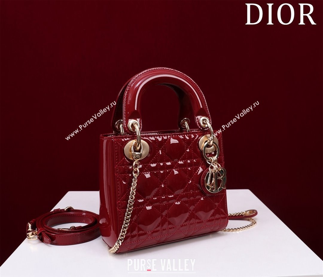 Dior Mini Lady Dior Bag in Patent Cannage Leather Red 2024 M0505 (XXG-240219048)