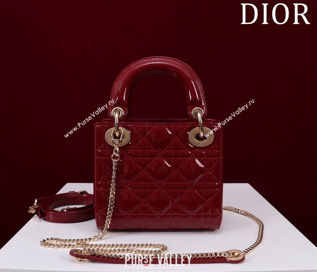 Dior Mini Lady Dior Bag in Patent Cannage Leather Red 2024 M0505 (XXG-240219048)