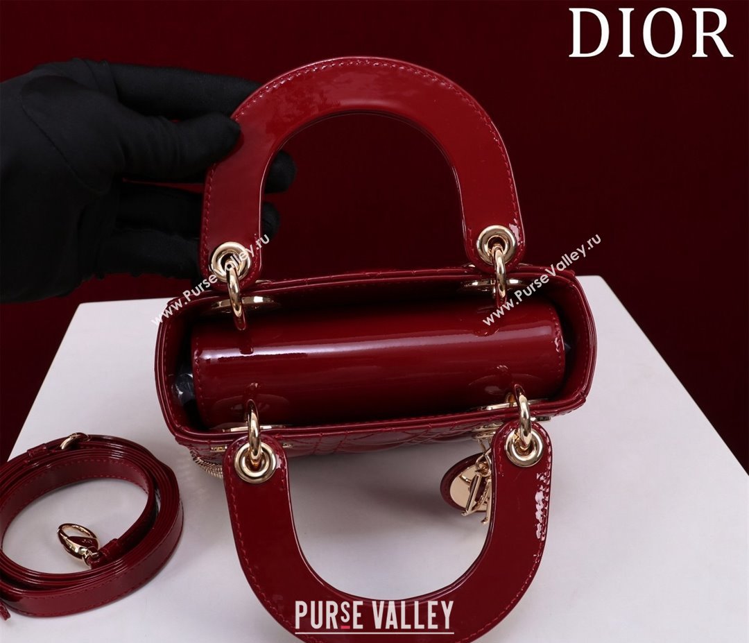 Dior Mini Lady Dior Bag in Patent Cannage Leather Red 2024 M0505 (XXG-240219048)