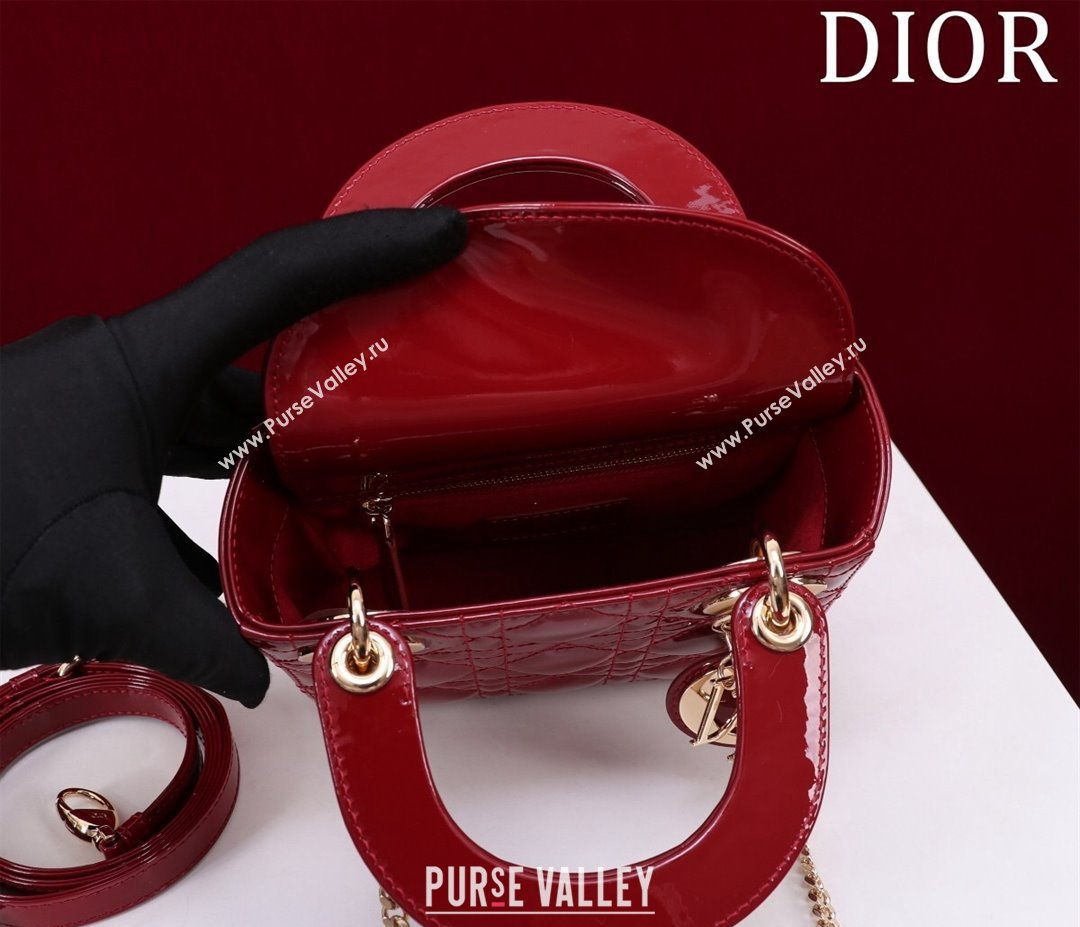 Dior Mini Lady Dior Bag in Patent Cannage Leather Red 2024 M0505 (XXG-240219048)