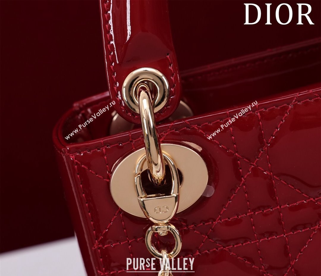 Dior Mini Lady Dior Bag in Patent Cannage Leather Red 2024 M0505 (XXG-240219048)