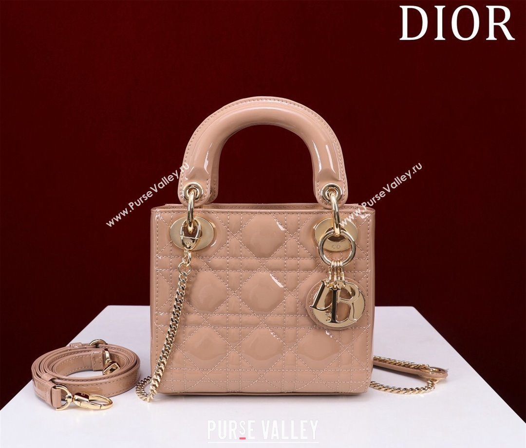 Dior Mini Lady Dior Bag in Patent Cannage Leather Apricot 2024 M0505 (XXG-240219049)