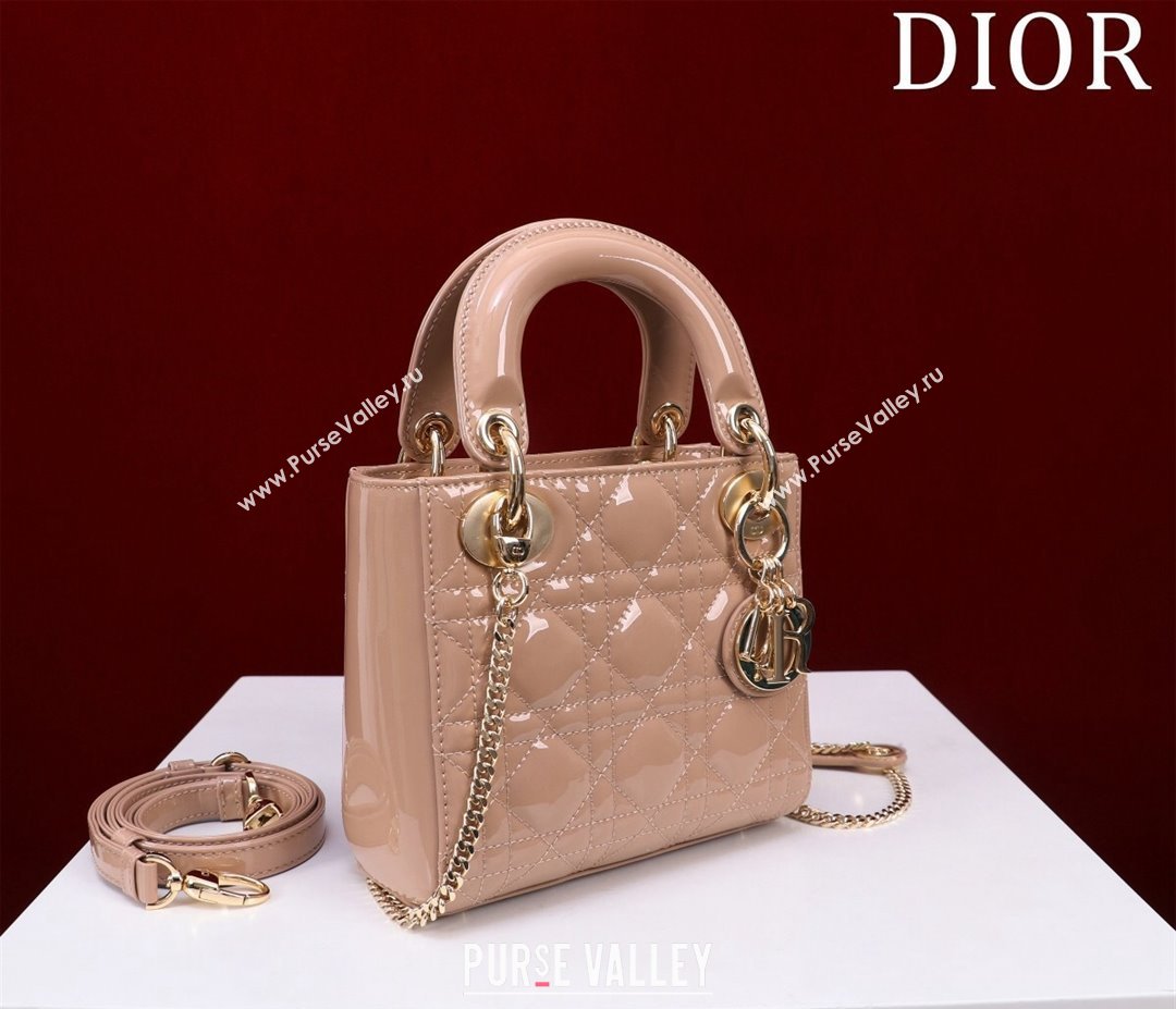 Dior Mini Lady Dior Bag in Patent Cannage Leather Apricot 2024 M0505 (XXG-240219049)