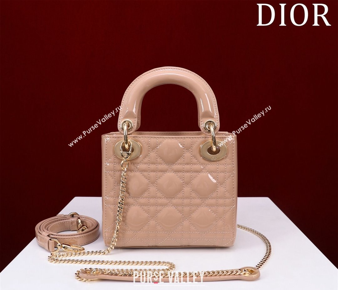 Dior Mini Lady Dior Bag in Patent Cannage Leather Apricot 2024 M0505 (XXG-240219049)