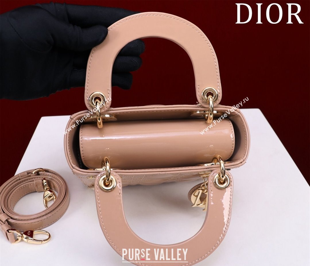 Dior Mini Lady Dior Bag in Patent Cannage Leather Apricot 2024 M0505 (XXG-240219049)