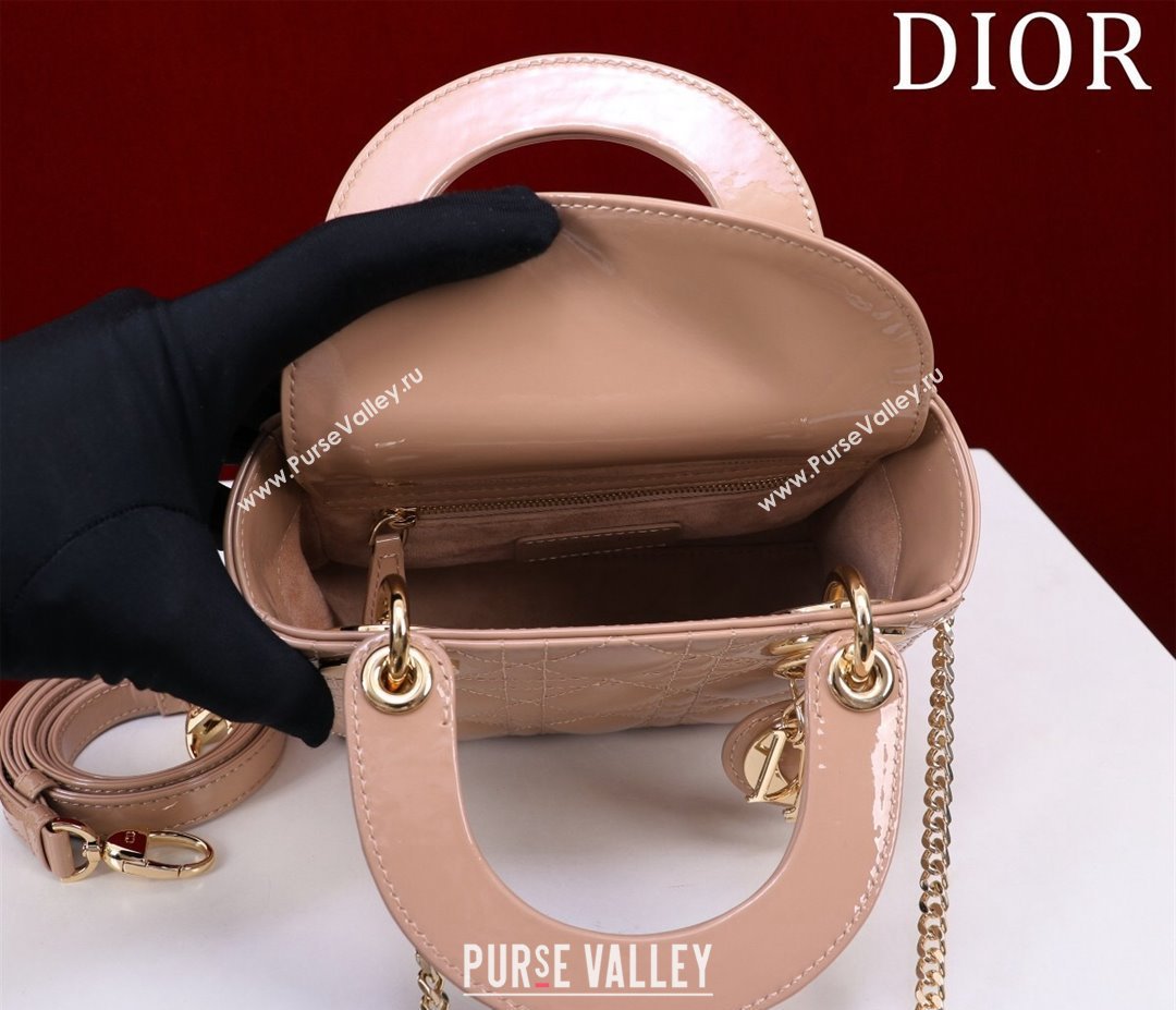 Dior Mini Lady Dior Bag in Patent Cannage Leather Apricot 2024 M0505 (XXG-240219049)