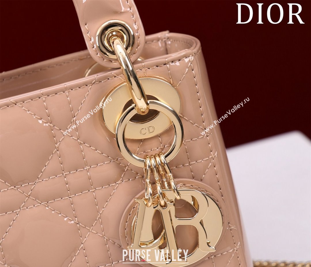 Dior Mini Lady Dior Bag in Patent Cannage Leather Apricot 2024 M0505 (XXG-240219049)