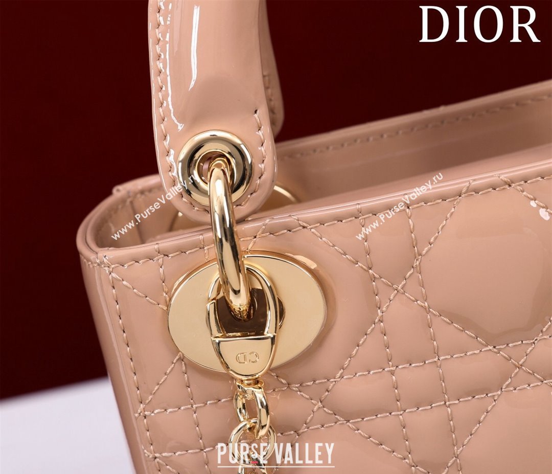 Dior Mini Lady Dior Bag in Patent Cannage Leather Apricot 2024 M0505 (XXG-240219049)