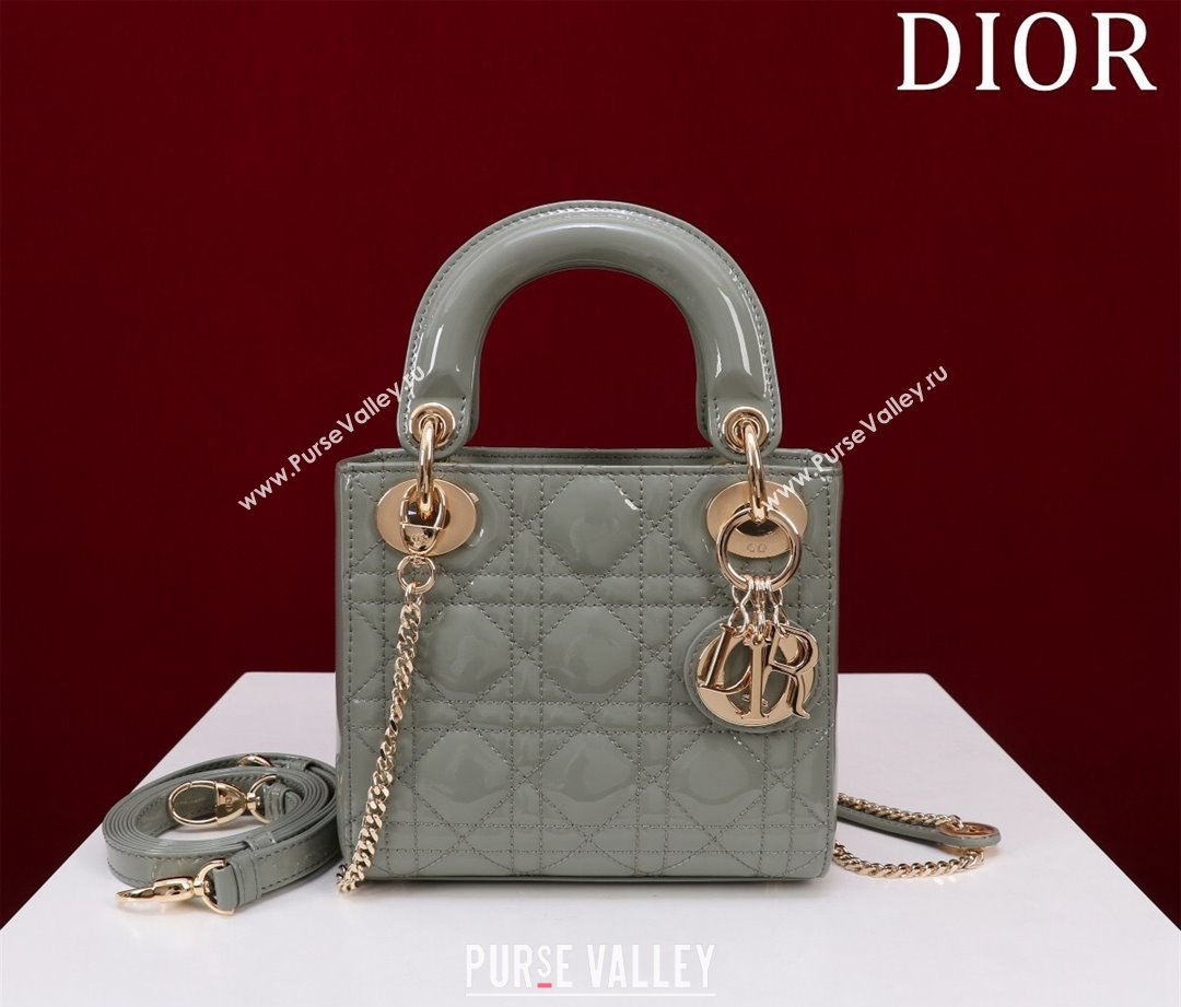 Dior Mini Lady Dior Bag in Patent Cannage Leather Grey 2024 M0505 (XXG-240219050)