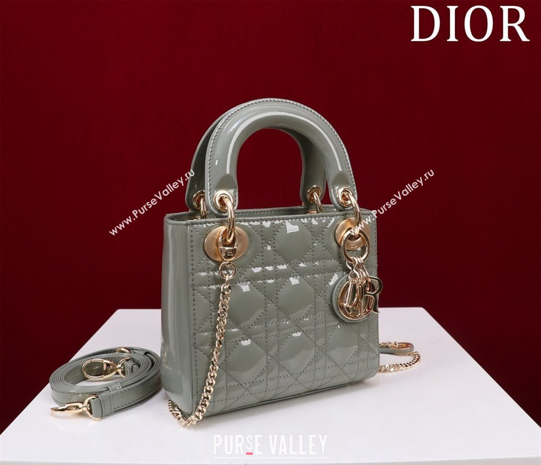 Dior Mini Lady Dior Bag in Patent Cannage Leather Grey 2024 M0505 (XXG-240219050)