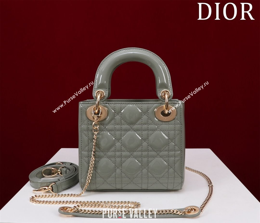 Dior Mini Lady Dior Bag in Patent Cannage Leather Grey 2024 M0505 (XXG-240219050)