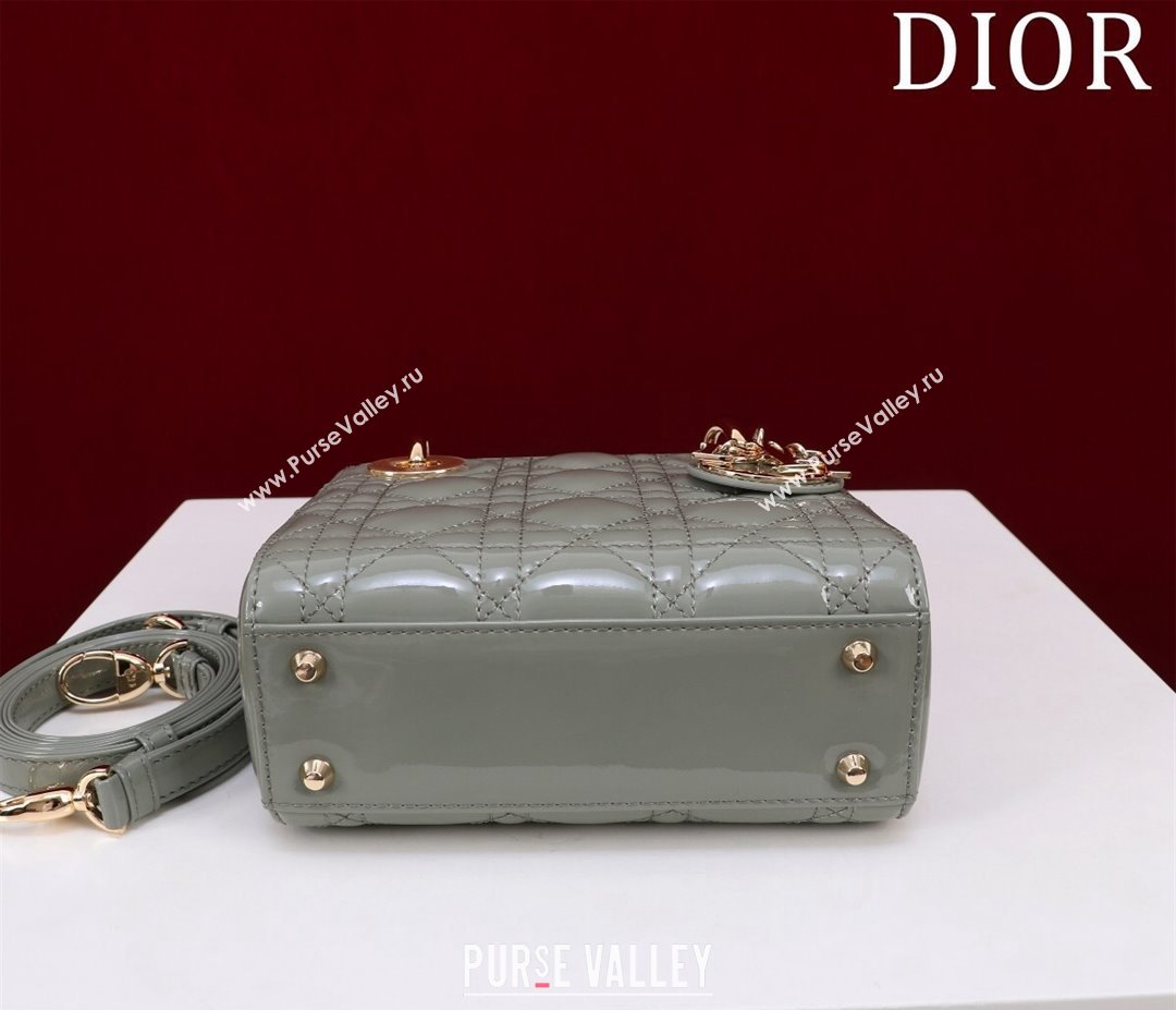 Dior Mini Lady Dior Bag in Patent Cannage Leather Grey 2024 M0505 (XXG-240219050)