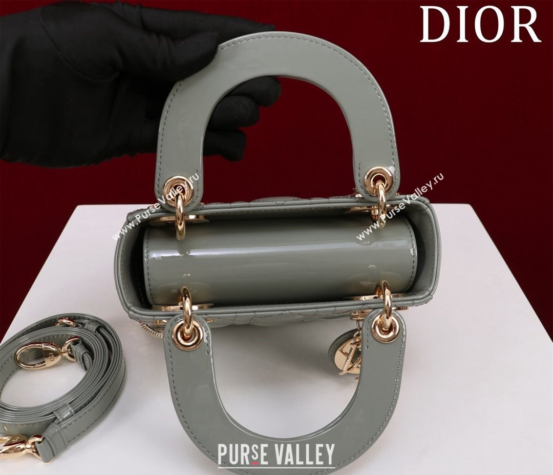 Dior Mini Lady Dior Bag in Patent Cannage Leather Grey 2024 M0505 (XXG-240219050)