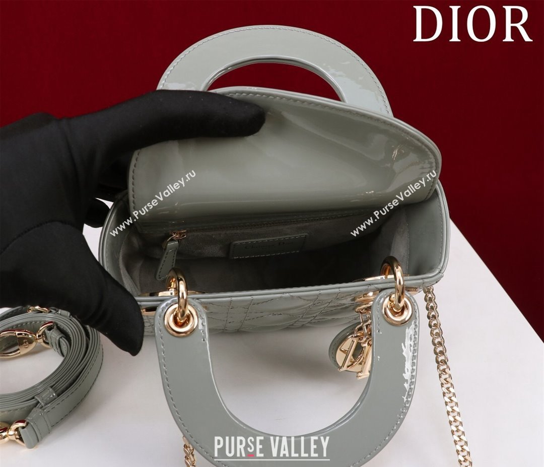 Dior Mini Lady Dior Bag in Patent Cannage Leather Grey 2024 M0505 (XXG-240219050)