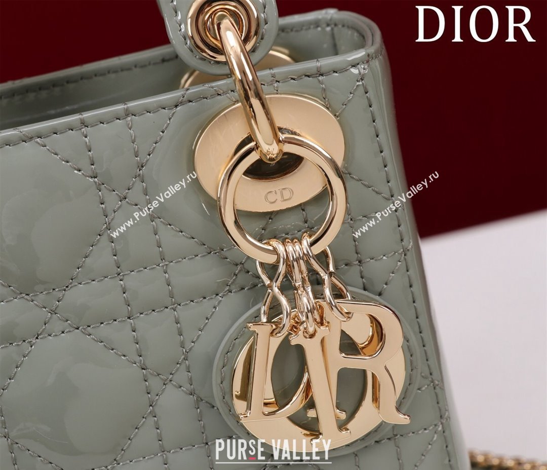 Dior Mini Lady Dior Bag in Patent Cannage Leather Grey 2024 M0505 (XXG-240219050)