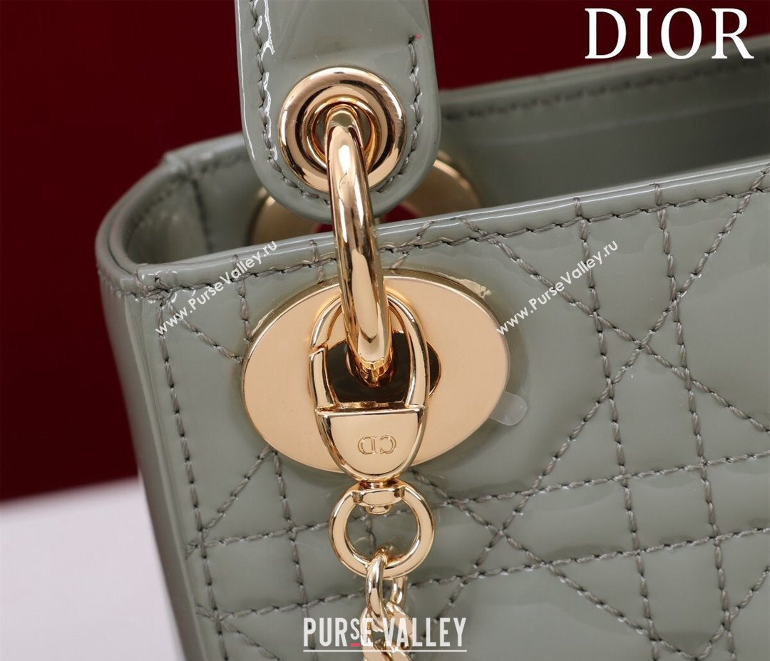 Dior Mini Lady Dior Bag in Patent Cannage Leather Grey 2024 M0505 (XXG-240219050)