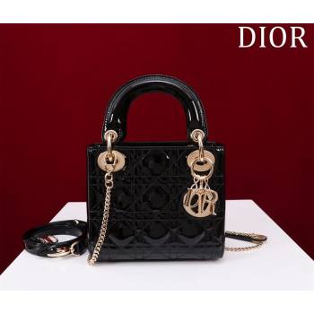 Dior Mini Lady Dior Bag in Patent Cannage Leather Black 2024 M0505 (XXG-240219051)