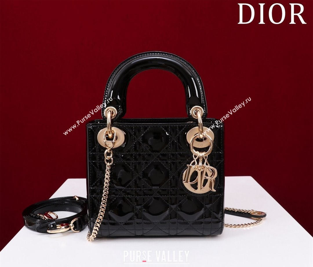 Dior Mini Lady Dior Bag in Patent Cannage Leather Black 2024 M0505 (XXG-240219051)