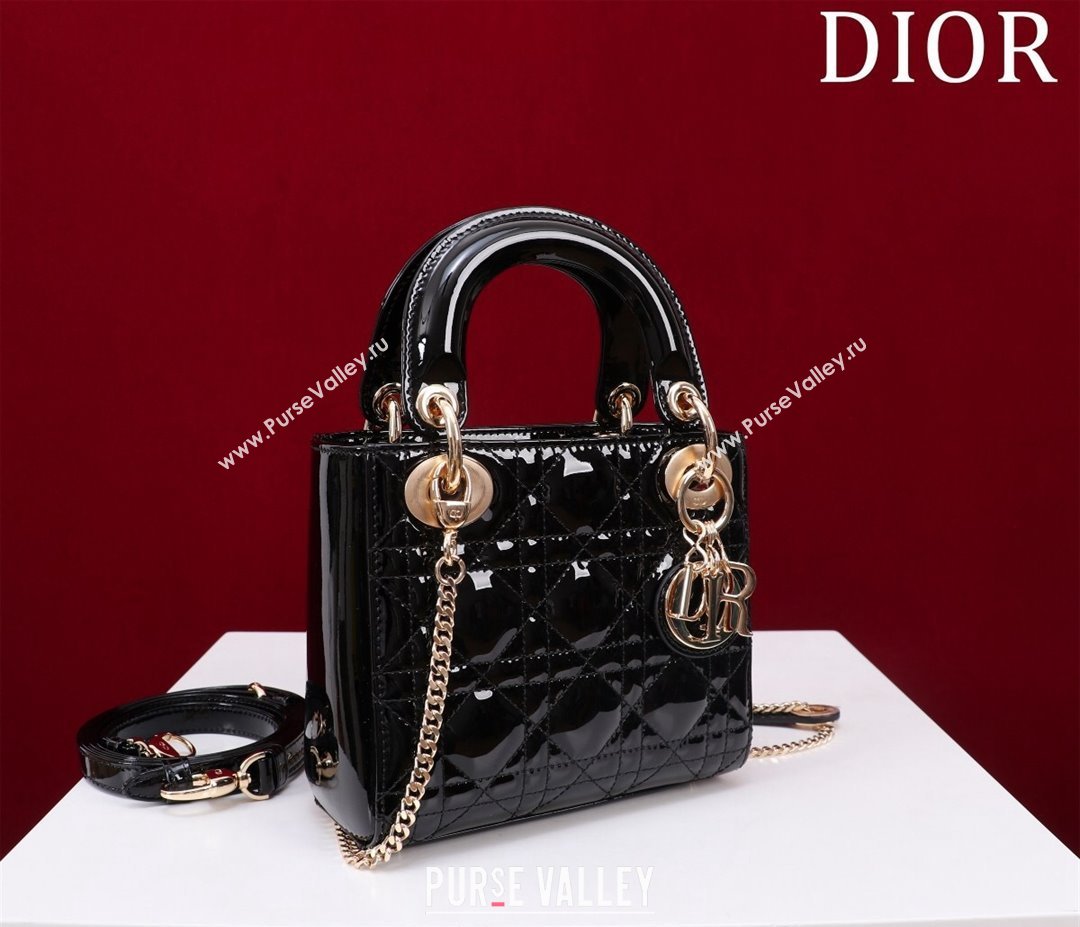 Dior Mini Lady Dior Bag in Patent Cannage Leather Black 2024 M0505 (XXG-240219051)