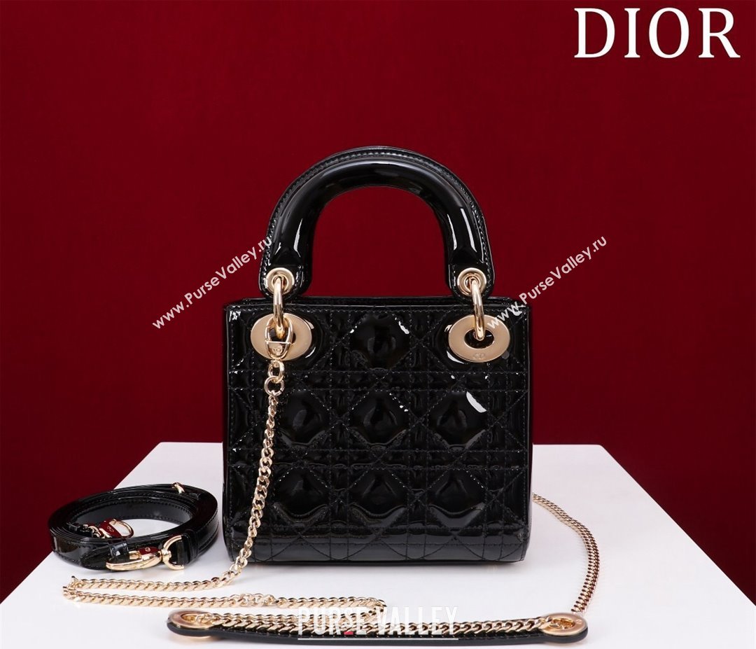 Dior Mini Lady Dior Bag in Patent Cannage Leather Black 2024 M0505 (XXG-240219051)