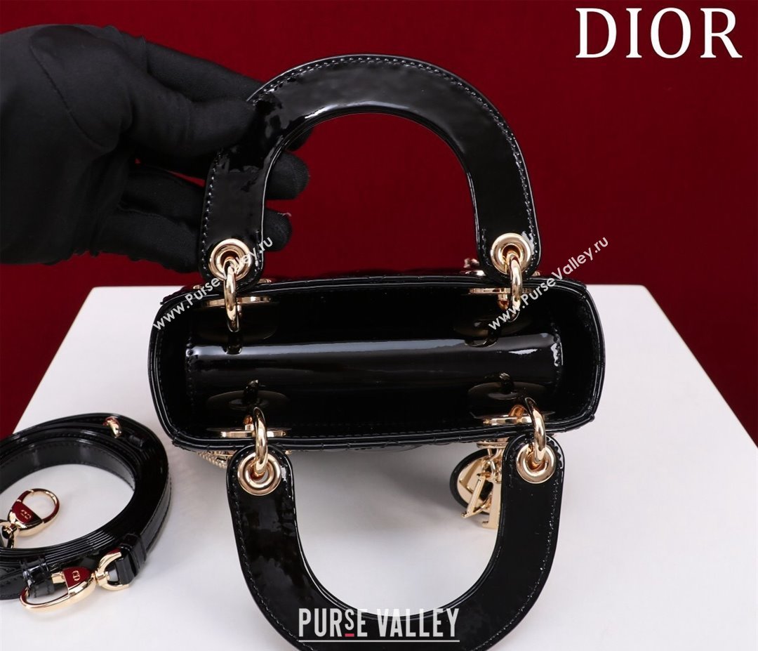 Dior Mini Lady Dior Bag in Patent Cannage Leather Black 2024 M0505 (XXG-240219051)