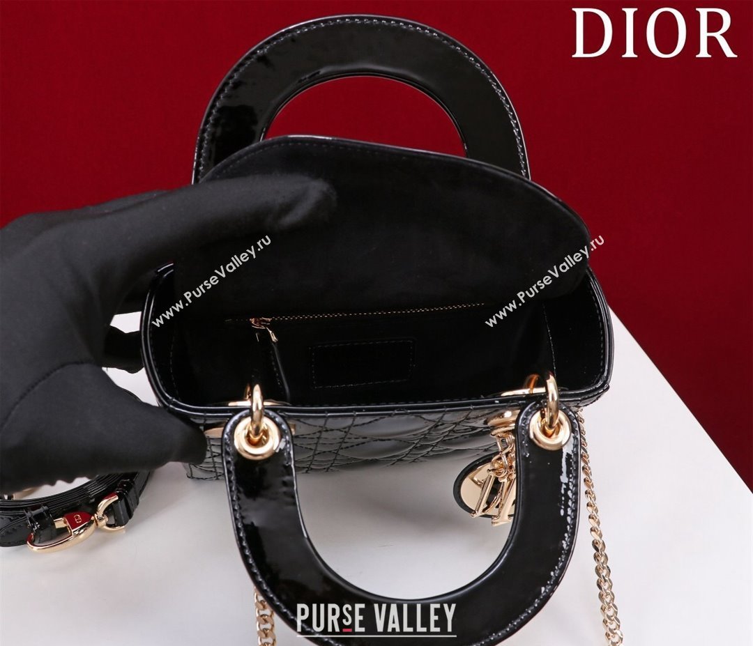 Dior Mini Lady Dior Bag in Patent Cannage Leather Black 2024 M0505 (XXG-240219051)