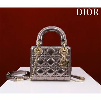 Dior Mini Lady Dior Bag in Metallic Cannage Leather Bronze 2024 M0505 (XXG-240219052)