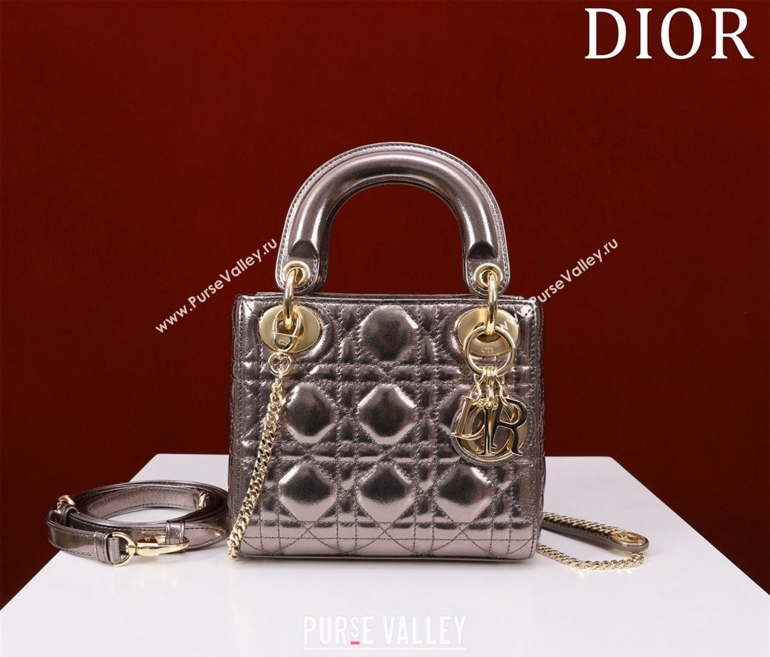 Dior Mini Lady Dior Bag in Metallic Cannage Leather Bronze 2024 M0505 (XXG-240219052)