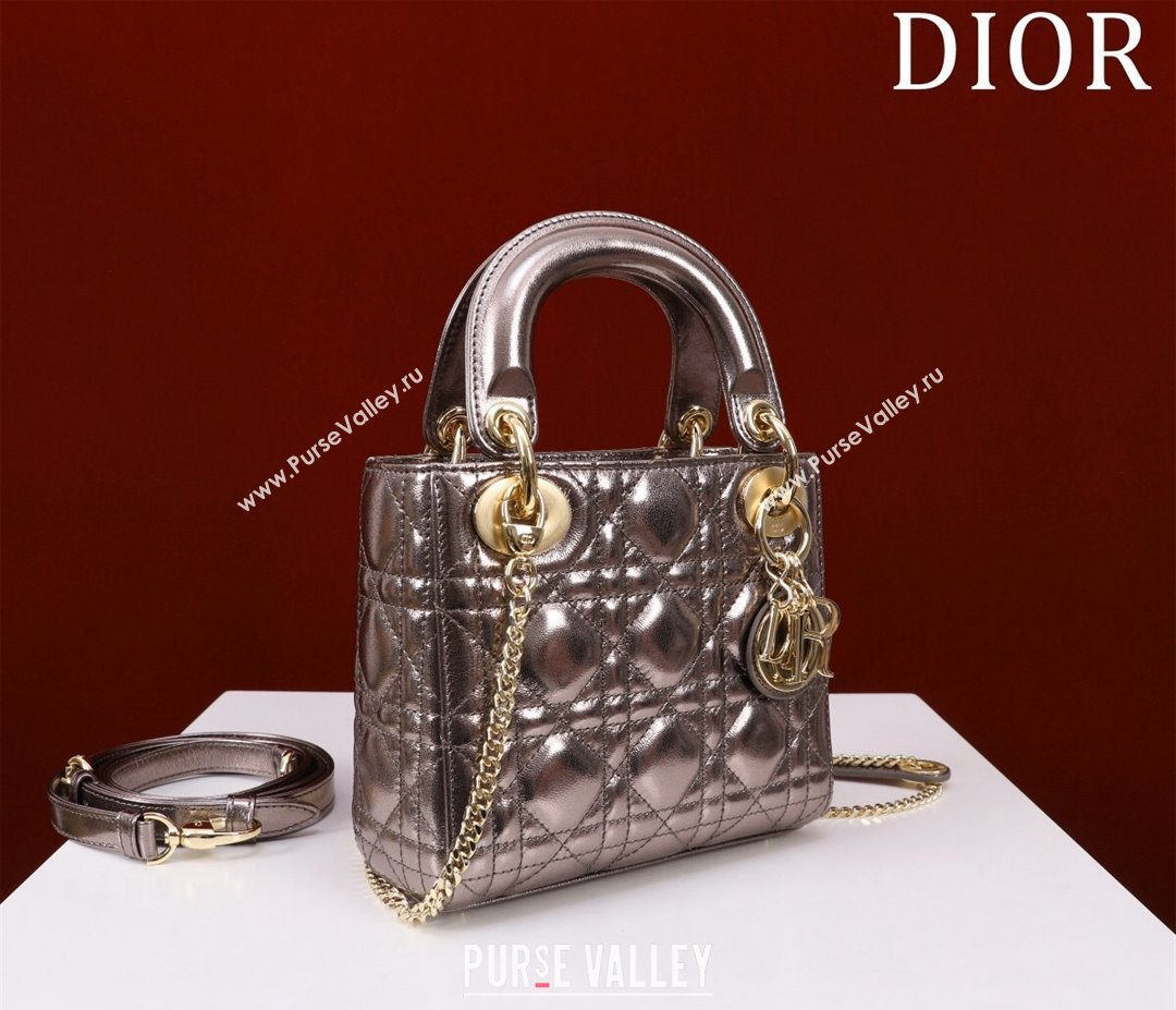 Dior Mini Lady Dior Bag in Metallic Cannage Leather Bronze 2024 M0505 (XXG-240219052)