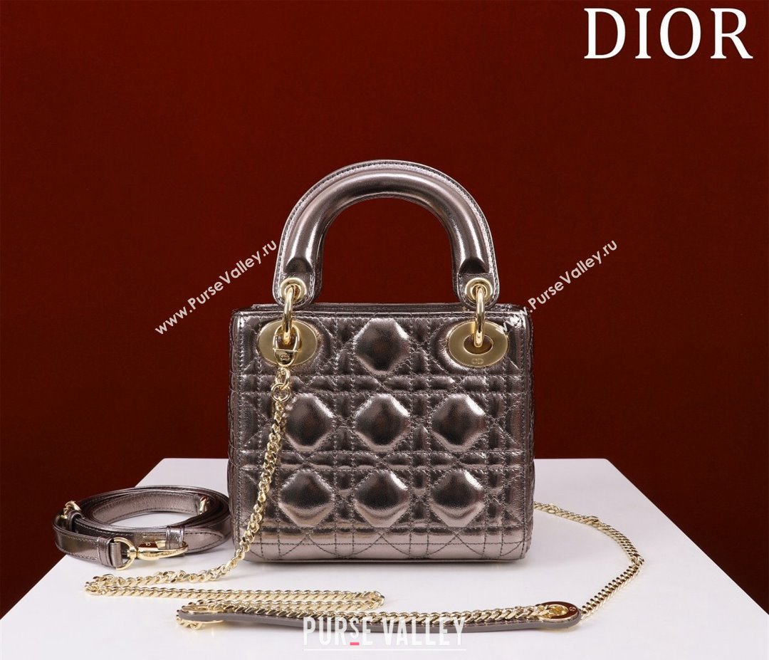 Dior Mini Lady Dior Bag in Metallic Cannage Leather Bronze 2024 M0505 (XXG-240219052)