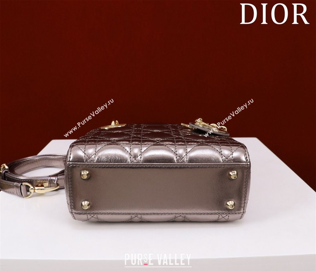 Dior Mini Lady Dior Bag in Metallic Cannage Leather Bronze 2024 M0505 (XXG-240219052)