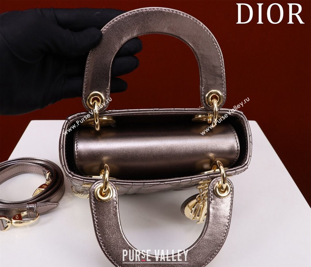 Dior Mini Lady Dior Bag in Metallic Cannage Leather Bronze 2024 M0505 (XXG-240219052)