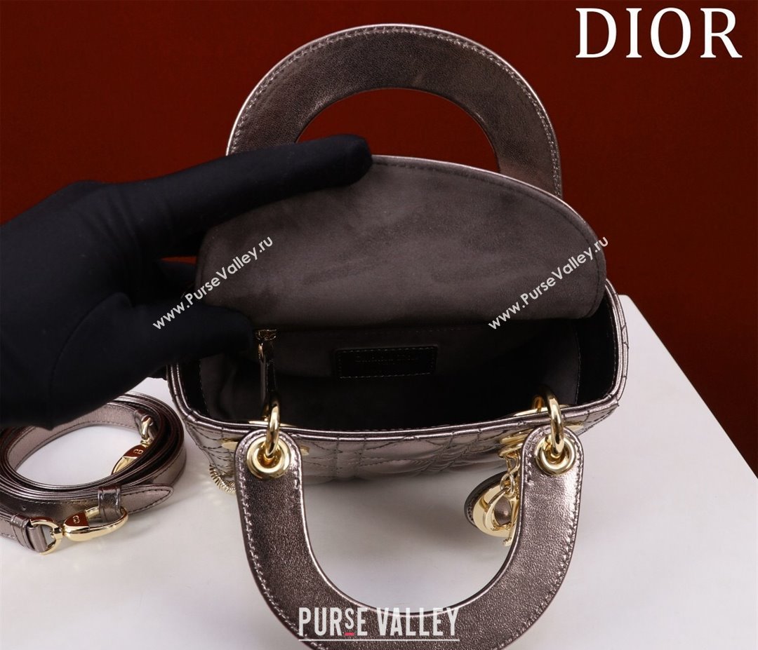 Dior Mini Lady Dior Bag in Metallic Cannage Leather Bronze 2024 M0505 (XXG-240219052)