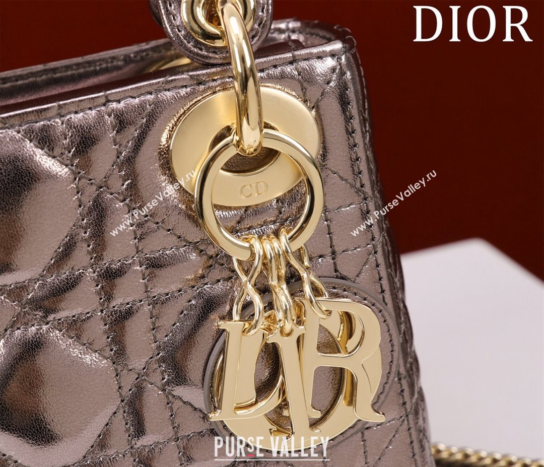 Dior Mini Lady Dior Bag in Metallic Cannage Leather Bronze 2024 M0505 (XXG-240219052)