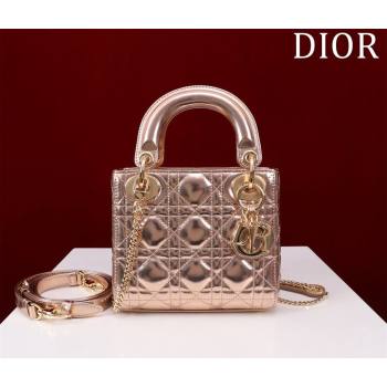 Dior Mini Lady Dior Bag in Metallic Cannage Leather Rose Gold 2024 M0505 (XXG-240219053)