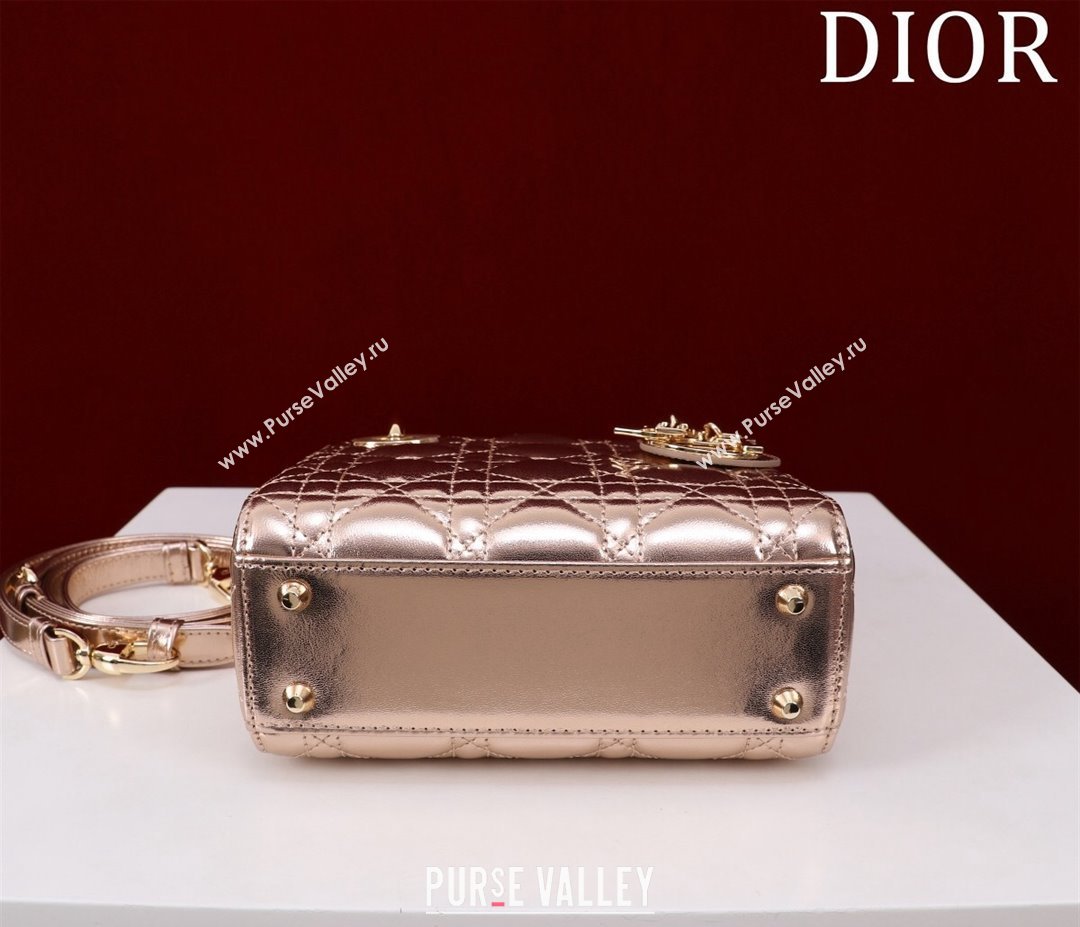 Dior Mini Lady Dior Bag in Metallic Cannage Leather Rose Gold 2024 M0505 (XXG-240219053)