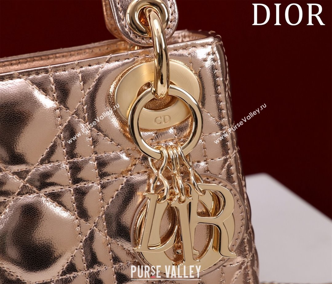 Dior Mini Lady Dior Bag in Metallic Cannage Leather Rose Gold 2024 M0505 (XXG-240219053)