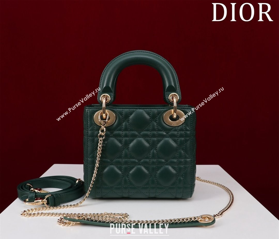 Dior Mini Lady Dior Bag in Cannage Lambskin Green 2024 M0505 (XXG-240219054)