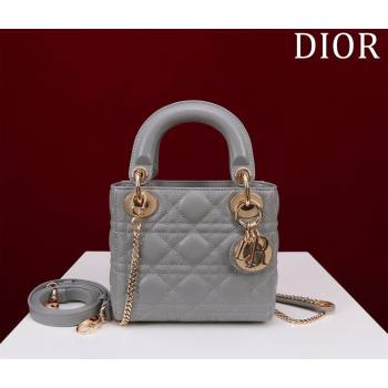 Dior Mini Lady Dior Bag in Cannage Lambskin Grey/Gold 2024 M0505 (XXG-240219055)