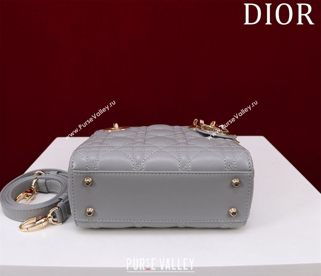 Dior Mini Lady Dior Bag in Cannage Lambskin Grey/Gold 2024 M0505 (XXG-240219055)