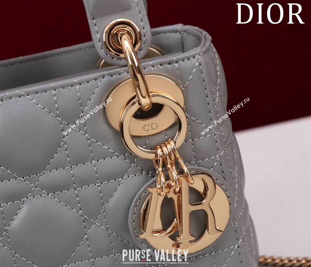 Dior Mini Lady Dior Bag in Cannage Lambskin Grey/Gold 2024 M0505 (XXG-240219055)